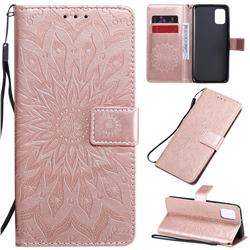Embossing Sunflower Leather Wallet Case for Samsung Galaxy A31 - Rose Gold