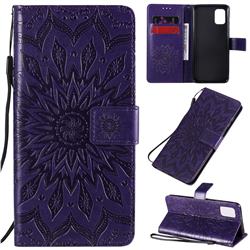 Embossing Sunflower Leather Wallet Case for Samsung Galaxy A31 - Purple