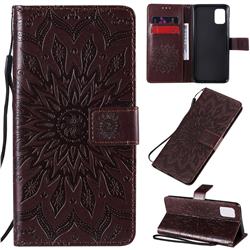 Embossing Sunflower Leather Wallet Case for Samsung Galaxy A31 - Brown