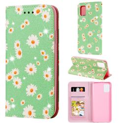 Ultra Slim Daisy Sparkle Glitter Powder Magnetic Leather Wallet Case for Samsung Galaxy A31 - Green