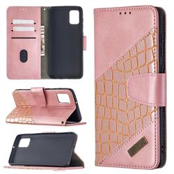 BinfenColor BF04 Color Block Stitching Crocodile Leather Case Cover for Samsung Galaxy A31 - Rose Gold