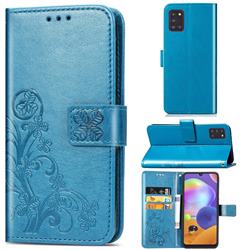 Embossing Imprint Four-Leaf Clover Leather Wallet Case for Samsung Galaxy A31 - Blue
