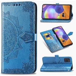 Embossing Imprint Mandala Flower Leather Wallet Case for Samsung Galaxy A31 - Blue
