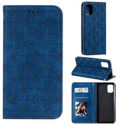 Intricate Embossing Four Leaf Clover Leather Wallet Case for Samsung Galaxy A31 - Dark Blue