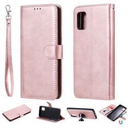 Retro Greek Detachable Magnetic PU Leather Wallet Phone Case for Samsung Galaxy A31 - Rose Gold