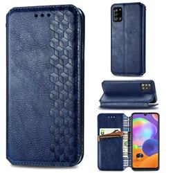 Ultra Slim Fashion Business Card Magnetic Automatic Suction Leather Flip Cover for Samsung Galaxy A31 - Dark Blue
