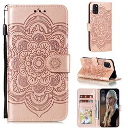 Intricate Embossing Datura Solar Leather Wallet Case for Samsung Galaxy A31 - Rose Gold