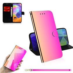 Shining Mirror Like Surface Leather Wallet Case for Samsung Galaxy A31 - Rainbow Gradient