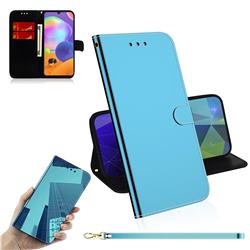 Shining Mirror Like Surface Leather Wallet Case for Samsung Galaxy A31 - Blue