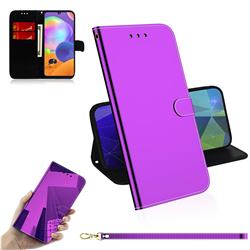 Shining Mirror Like Surface Leather Wallet Case for Samsung Galaxy A31 - Purple