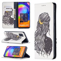 Girl with Long Hair Slim Magnetic Attraction Wallet Flip Cover for Samsung Galaxy A31