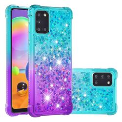 Rainbow Gradient Liquid Glitter Quicksand Sequins Phone Case for Samsung Galaxy A31 - Blue Purple