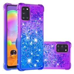 Rainbow Gradient Liquid Glitter Quicksand Sequins Phone Case for Samsung Galaxy A31 - Purple Blue