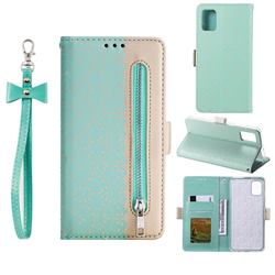 Luxury Lace Zipper Stitching Leather Phone Wallet Case for Samsung Galaxy A31 - Green