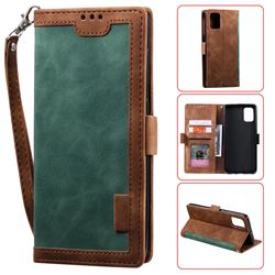 Luxury Retro Stitching Leather Wallet Phone Case for Samsung Galaxy A31 - Dark Green