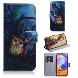 Oil Painting Owl PU Leather Wallet Case for Samsung Galaxy A31