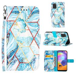 Lake Blue Stitching Color Marble Leather Wallet Case for Samsung Galaxy A31