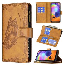 Binfen Color Imprint Vivid Butterfly Buckle Zipper Multi-function Leather Phone Wallet for Samsung Galaxy A31 - Brown