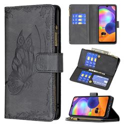 Binfen Color Imprint Vivid Butterfly Buckle Zipper Multi-function Leather Phone Wallet for Samsung Galaxy A31 - Black