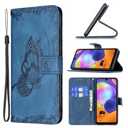 Binfen Color Imprint Vivid Butterfly Leather Wallet Case for Samsung Galaxy A31 - Blue
