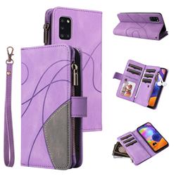 Luxury Two-color Stitching Multi-function Zipper Leather Wallet Case Cover for Samsung Galaxy A31 - Purple