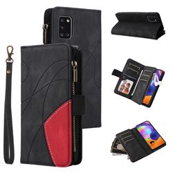 Luxury Two-color Stitching Multi-function Zipper Leather Wallet Case Cover for Samsung Galaxy A31 - Black