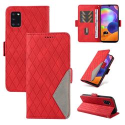 Grid Pattern Splicing Protective Wallet Case Cover for Samsung Galaxy A31 - Red