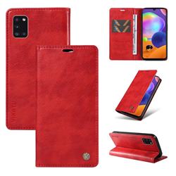 YIKATU Litchi Card Magnetic Automatic Suction Leather Flip Cover for Samsung Galaxy A31 - Bright Red