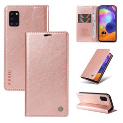 YIKATU Litchi Card Magnetic Automatic Suction Leather Flip Cover for Samsung Galaxy A31 - Rose Gold