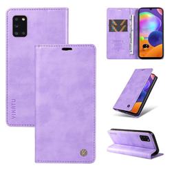 YIKATU Litchi Card Magnetic Automatic Suction Leather Flip Cover for Samsung Galaxy A31 - Purple