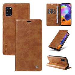 YIKATU Litchi Card Magnetic Automatic Suction Leather Flip Cover for Samsung Galaxy A31 - Brown