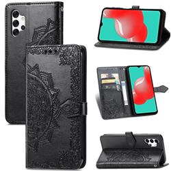 Embossing Imprint Mandala Flower Leather Wallet Case for Samsung Galaxy A32 5G - Black