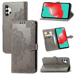Embossing Imprint Mandala Flower Leather Wallet Case for Samsung Galaxy A32 5G - Gray