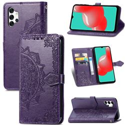 Embossing Imprint Mandala Flower Leather Wallet Case for Samsung Galaxy A32 5G - Purple