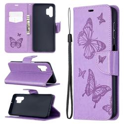 Embossing Double Butterfly Leather Wallet Case for Samsung Galaxy A32 5G - Purple