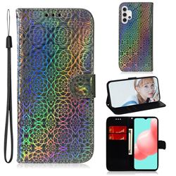 Laser Circle Shining Leather Wallet Phone Case for Samsung Galaxy A32 5G - Silver