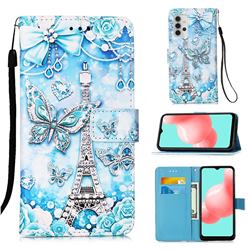 Tower Butterfly Matte Leather Wallet Phone Case for Samsung Galaxy A32 5G