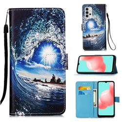 Waves and Sun Matte Leather Wallet Phone Case for Samsung Galaxy A32 5G