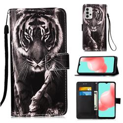 Black and White Tiger Matte Leather Wallet Phone Case for Samsung Galaxy A32 5G