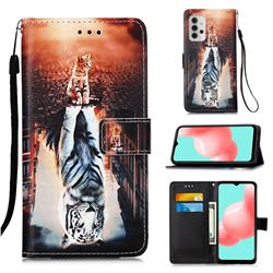Cat and Tiger Matte Leather Wallet Phone Case for Samsung Galaxy A32 5G