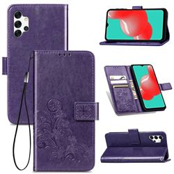 Embossing Imprint Four-Leaf Clover Leather Wallet Case for Samsung Galaxy A32 5G - Purple
