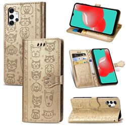 Embossing Dog Paw Kitten and Puppy Leather Wallet Case for Samsung Galaxy A32 5G - Champagne Gold
