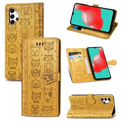 Embossing Dog Paw Kitten and Puppy Leather Wallet Case for Samsung Galaxy A32 5G - Yellow