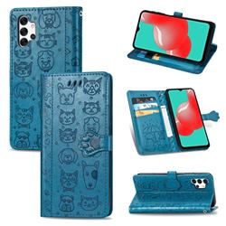 Embossing Dog Paw Kitten and Puppy Leather Wallet Case for Samsung Galaxy A32 5G - Blue