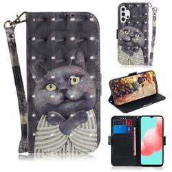 Cat Embrace 3D Painted Leather Wallet Phone Case for Samsung Galaxy A32 5G