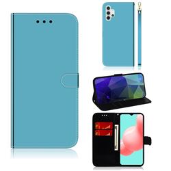 Shining Mirror Like Surface Leather Wallet Case for Samsung Galaxy A32 5G - Blue