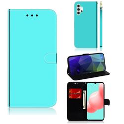 Shining Mirror Like Surface Leather Wallet Case for Samsung Galaxy A32 5G - Mint Green