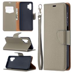 Classic Luxury Litchi Leather Phone Wallet Case for Samsung Galaxy A32 5G - Gray