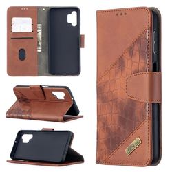 BinfenColor BF04 Color Block Stitching Crocodile Leather Case Cover for Samsung Galaxy A32 5G - Brown