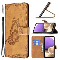 Binfen Color Imprint Vivid Butterfly Leather Wallet Case for Samsung Galaxy A32 5G - Brown
